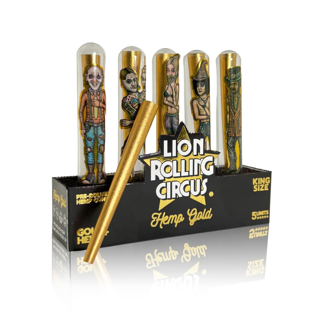 Lion Rolling Circus King Size Gold Hemp Cones