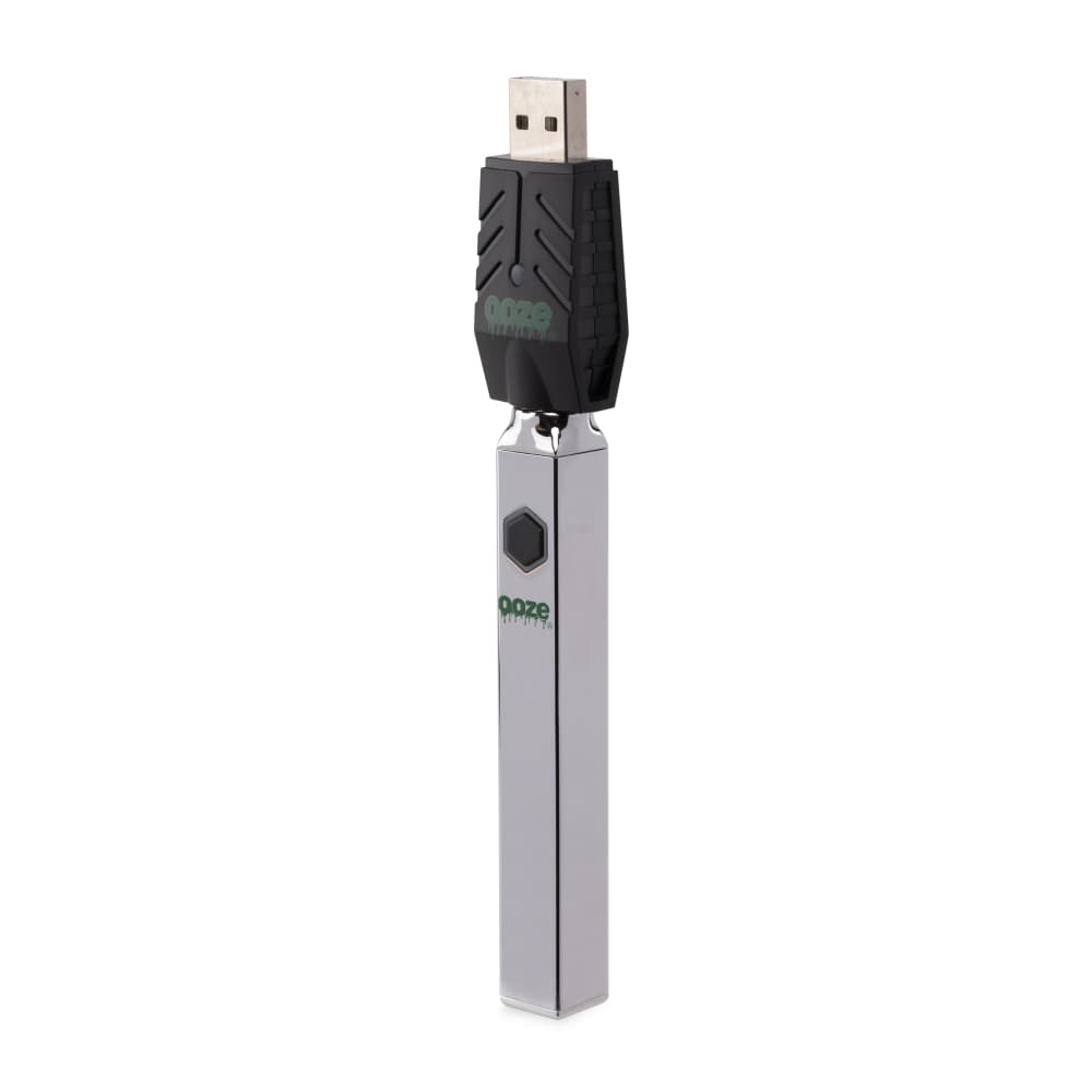 Front view of the Quad 510 Thread 500mAh Square Vape Pen Battery, a silver, rectangular device with a sleek, modern design.