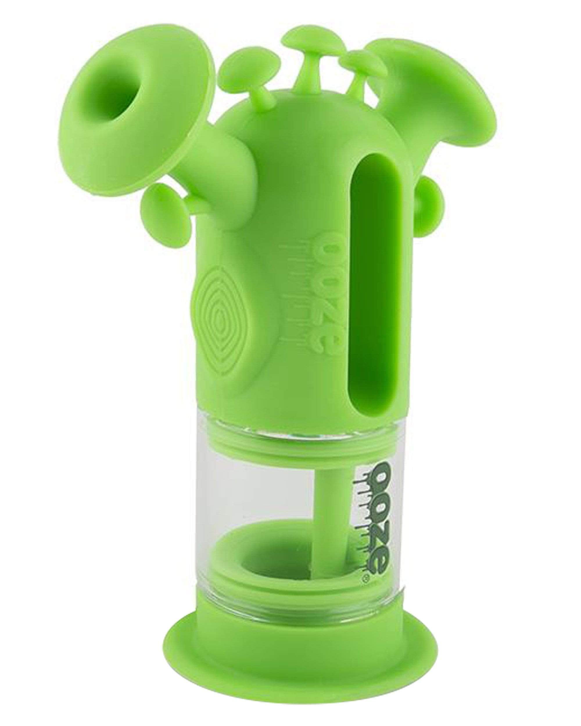 Front view of the Ooze Trip Silicone Bubbler Rig, featuring a vibrant green, rounded design with a textured grip.