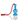 Front view of the Tug & Toke Dog Toy, a bright blue object with a red string, reflecting on a glossy surface.