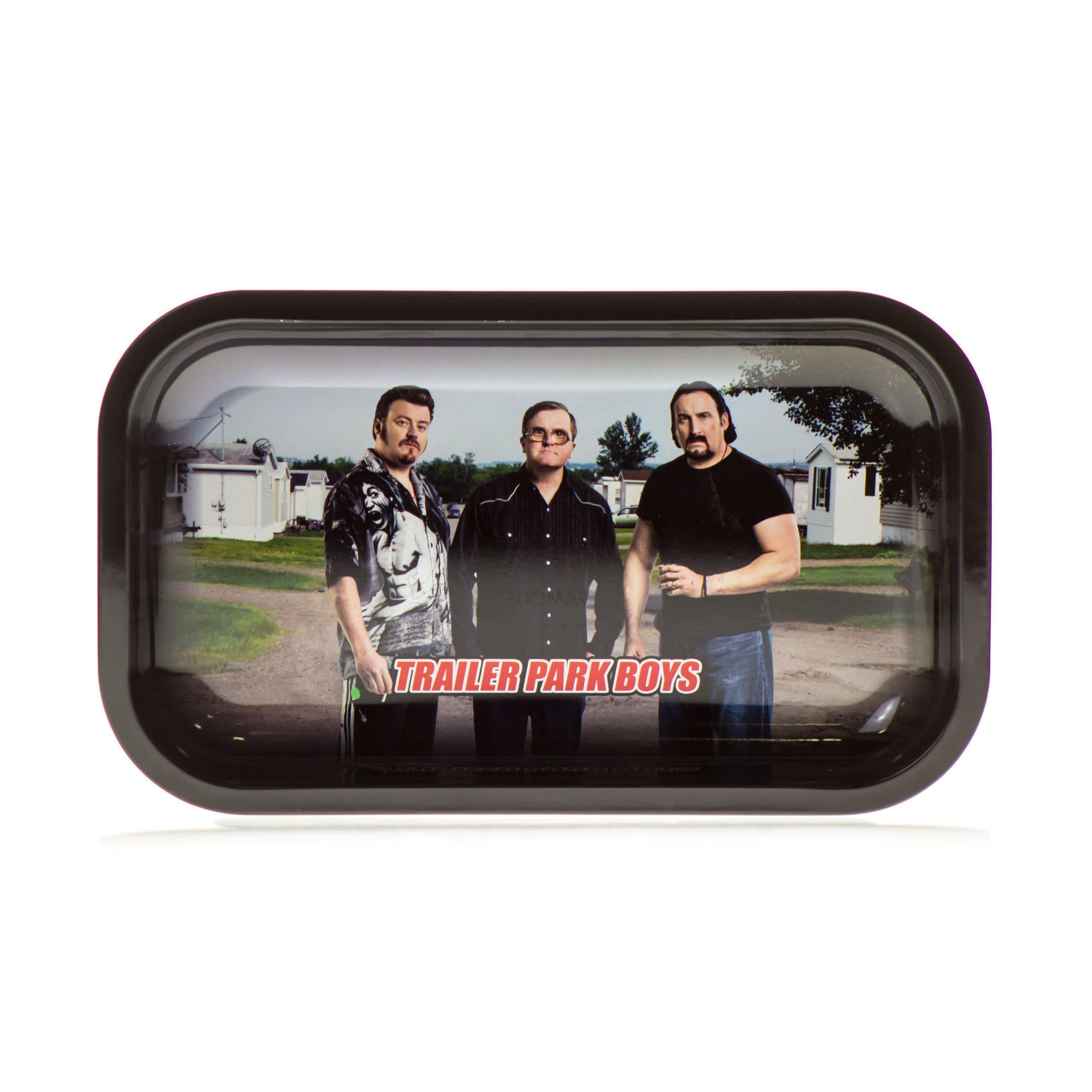 Classic Rolling Tray features a full-color graphic of three men on a metal tray with a glossy finish.