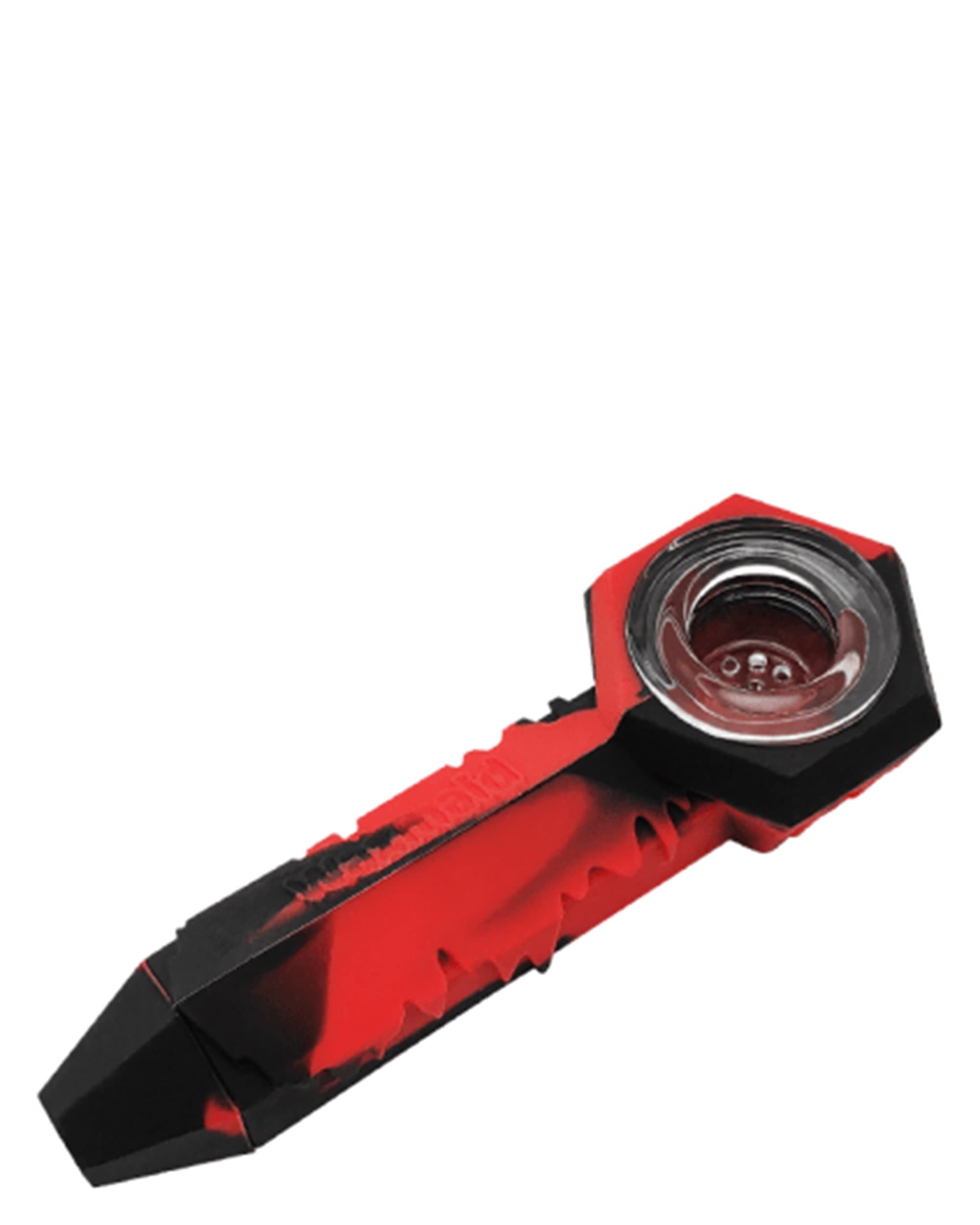 A diagonal view of the Freezable Silicone Ice Spoon Pipe, featuring a dark-colored silicone body with a visible bowl.